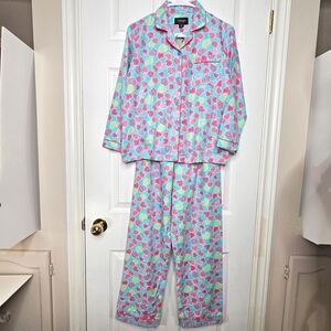 NWT Girls Heart Print Pajama Set Multi-Color Teal Pink Lightweight Size 12